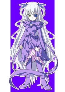 Rating: Safe Score: 0 Tags: 1girl barasuishou boots dress frills full_body green_eyes hair_ribbon high_heels image long_hair long_sleeves outline pantyhose purple_background purple_dress purple_theme ribbon solo standing very_long_hair User: admin