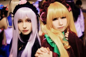 Rating: Safe Score: 0 Tags: 2girls bangs blonde_hair blue_eyes blunt_bangs blurry blurry_background blurry_foreground depth_of_field hairband holding_hands interlocked_fingers lips long_hair looking_at_viewer multiple_cosplay multiple_girls photo realistic shinku tagme User: admin