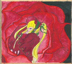 Rating: Safe Score: 0 Tags: 1girl blonde_hair blush bonnet bow closed_eyes dress image long_hair long_sleeves marker_(medium) red_dress rose shinku sleeping solo traditional_media twintails very_long_hair watercolor_(medium) User: admin