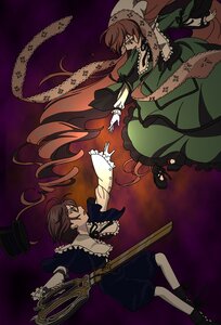 Rating: Safe Score: 0 Tags: 1boy 2boys boots brown_hair dress drill_hair frilled_sleeves frills green_eyes hat image instrument long_hair long_sleeves pair souseiseki suiseiseki top_hat very_long_hair User: admin