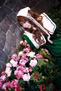 Rating: Safe Score: 0 Tags: 1girl bouquet brick_wall brown_hair closed_eyes dress flower green_dress lips long_hair long_sleeves pink_flower pink_rose red_flower red_rose rose solo suiseiseki white_rose User: admin