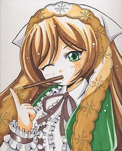 Rating: Safe Score: 0 Tags: 1girl blush brown_hair chopsticks dress eating food frills green_dress green_eyes image long_hair long_sleeves one_eye_closed ribbon solo suiseiseki traditional_media upper_body User: admin