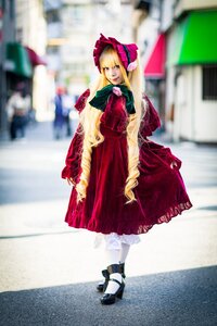 Rating: Safe Score: 0 Tags: 1girl 3d black_footwear blonde_hair blue_eyes blurry blurry_background blurry_foreground bonnet depth_of_field dress full_body long_hair looking_at_viewer outdoors pantyhose photo photo_background red_dress scarf shinku shoes solo standing white_legwear User: admin