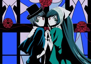 Rating: Safe Score: 0 Tags: 2girls green_eyes hat heterochromia holding_hands image interlocked_fingers long_hair looking_at_viewer multiple_girls pair red_eyes short_hair siblings sisters souseiseki suiseiseki top_hat twins User: admin