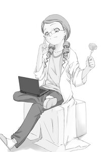 Rating: Safe Score: 0 Tags: 1girl drill_hair glasses greyscale image kanaria labcoat looking_at_viewer monochrome sitting smile solo User: admin