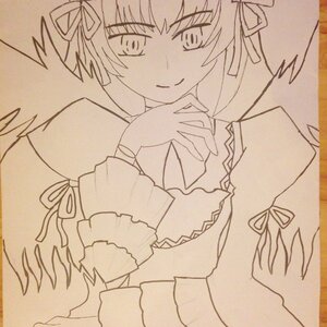 Rating: Safe Score: 0 Tags: 1girl akemi_homura dress hair_ribbon image kaname_madoka long_hair long_sleeves looking_at_viewer monochrome ribbon simple_background smile solo suigintou User: admin
