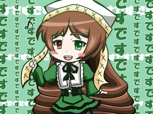 Rating: Safe Score: 0 Tags: 1girl :d blush_stickers brown_hair dress green_dress green_eyes hat head_scarf image long_hair long_sleeves open_mouth red_eyes ribbon smile solo suiseiseki very_long_hair User: admin