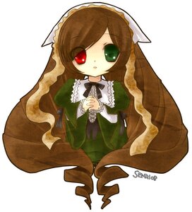 Rating: Safe Score: 0 Tags: 1girl brown_hair dress drill_hair frills green_dress green_eyes heterochromia image long_hair long_sleeves looking_at_viewer own_hands_together red_eyes simple_background solo suiseiseki twin_drills very_long_hair white_background User: admin