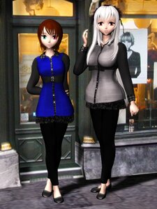 Rating: Safe Score: 0 Tags: 2girls 3d breasts brown_hair costume_switch dress green_eyes heterochromia image long_hair multiple_girls pants photo photo_background red_eyes short_hair souseiseki white_hair User: admin