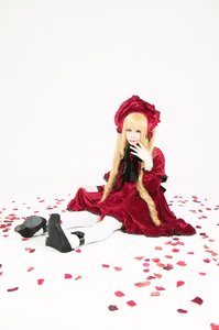 Rating: Safe Score: 0 Tags: 1girl blonde_hair dress flower long_hair pantyhose petals red_dress shinku shoes sitting solo solo_shoe User: admin