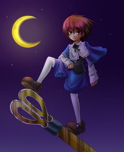 Rating: Safe Score: 0 Tags: 1boy cape crescent_moon full_moon green_eyes heterochromia image moon night night_sky red_eyes shorts sky solo souseiseki star_(sky) starry_sky User: admin