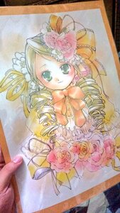 Rating: Safe Score: 0 Tags: 1girl blonde_hair bow colored_pencil_(medium) dress drill_hair flower green_eyes image kanaria long_hair long_sleeves looking_at_viewer marker_(medium) photo pink_flower pink_rose ribbon ringlets rose solo traditional_media twin_drills watercolor_(medium) User: admin