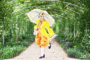 Rating: Safe Score: 0 Tags: 1girl dress flower grass hair_ornament holding_umbrella kanaria outdoors parasol raincoat short_hair solo transparent_umbrella umbrella yellow_dress User: admin