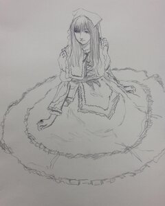 Rating: Safe Score: 0 Tags: 1girl auto_tagged chain dress frills greyscale image long_hair long_sleeves monochrome solo suiseiseki traditional_media User: admin