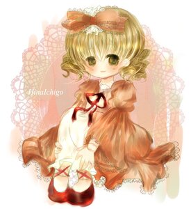Rating: Safe Score: 0 Tags: 1girl blonde_hair blush bow dress drill_hair frills green_eyes hair_bow heart hina_ichigo hinaichigo image long_sleeves ribbon smile solo thighhighs underwear User: admin