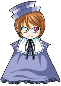 Rating: Safe Score: 0 Tags: 1girl bangs blue_dress brown_hair capelet closed_mouth dress frills green_eyes hat heterochromia image long_sleeves looking_at_viewer red_eyes ribbon short_hair simple_background smile solo souseiseki top_hat white_background User: admin