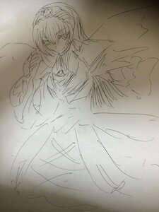 Rating: Safe Score: 0 Tags: 1girl alice_margatroid dress greyscale hairband image long_sleeves looking_at_viewer monochrome short_hair sketch solo suigintou traditional_media wide_sleeves User: admin