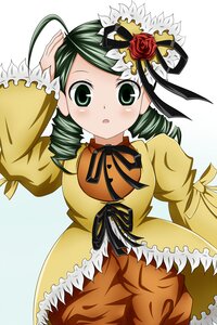 Rating: Safe Score: 0 Tags: 1girl :o ahoge dress drill_hair flower frills green_eyes green_hair image kanaria long_sleeves red_rose ribbon rose solo twin_drills User: admin