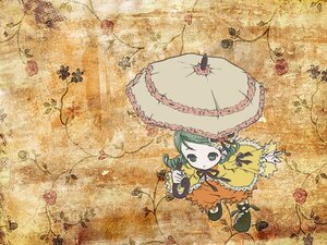 Rating: Safe Score: 0 Tags: 1girl dress flower frills green_eyes green_hair image kanaria long_sleeves parasol solo umbrella yellow_dress User: admin