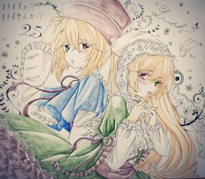 Rating: Safe Score: 0 Tags: 2girls alice_margatroid blonde_hair blue_eyes capelet dress frills green_dress hat heterochromia image long_hair long_sleeves looking_at_viewer multiple_girls pair red_eyes short_hair souseiseki suiseiseki User: admin