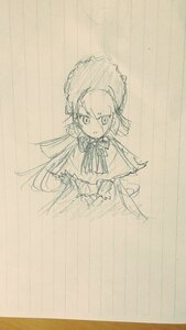 Rating: Safe Score: 0 Tags: 1girl cape hair_between_eyes image long_hair looking_at_viewer monochrome shinku sketch solo traditional_media umbrella User: admin