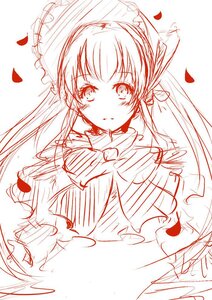 Rating: Safe Score: 0 Tags: 1girl blush dress image long_hair looking_at_viewer monochrome petals rose_petals shinku sketch solo umbrella upper_body User: admin