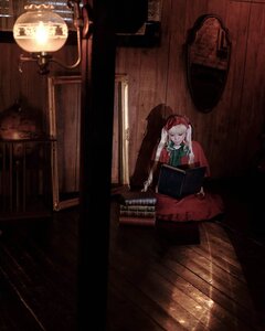 Rating: Safe Score: 0 Tags: 1girl book closed_eyes dress indoors lamp long_hair shinku short_sleeves solo User: admin