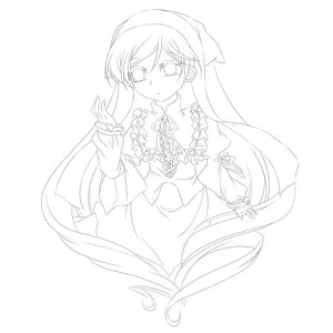 Rating: Safe Score: 0 Tags: 1girl bangs closed_mouth dress expressionless eyebrows_visible_through_hair frills greyscale image juliet_sleeves lineart long_hair long_sleeves looking_at_viewer monochrome solo striped striped_background suiseiseki vertical-striped_dress vertical_stripes very_long_hair User: admin