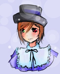 Rating: Safe Score: 0 Tags: 1girl blue_ribbon blush capelet closed_mouth fur_trim green_eyes hat heterochromia image looking_at_viewer portrait red_eyes ribbon short_hair simple_background smile solo souseiseki upper_body User: admin