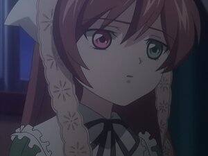 Rating: Safe Score: 0 Tags: 1girl bangs closed_mouth expressionless frills green_eyes image looking_at_viewer red_eyes ribbon solo suiseiseki tattoo User: admin
