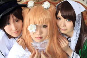 Rating: Safe Score: 0 Tags: 3girls 91076 animal_ears bangs black_hair blonde_hair blue_eyes blunt_bangs brown_hair closed_mouth flower green_eyes hair_flower hat heterochromia lips long_hair looking_at_viewer multiple_cosplay multiple_girls realistic short_hair smile tagme white_flower white_rose User: admin