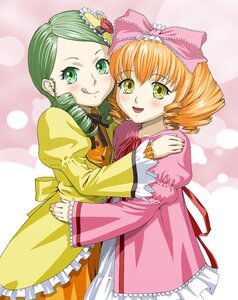 Rating: Safe Score: 0 Tags: 2girls :q blonde_hair blush bow cowboy_shot dress drill_hair frills green_eyes green_hair hair_bow hair_ornament heart heart_hair_ornament hina_ichigo hinaichigo hug ichikawa_masahiro image juliet_sleeves kanaria long_sleeves looking_at_viewer multiple_girls pair pink_background pink_bow puffy_sleeves rozen_maiden short_hair siblings simple_background sisters smile smug tongue tongue_out yellow_dress yellow_eyes yuri User: admin