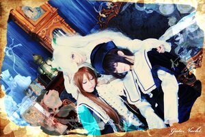 Rating: Safe Score: 0 Tags: 91076 brown_hair closed_eyes hat long_hair long_sleeves multiple_cosplay multiple_girls painting_(object) sitting tagme User: admin
