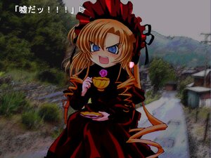 Rating: Safe Score: 0 Tags: 1girl :d black_dress blonde_hair blue_eyes blush bonnet bow bush cup dress drill_hair flower grass higurashi_no_naku_koro_ni image long_hair long_sleeves mountain open_mouth orange_hair outdoors parody photo_background plate road rose rozen_maiden ryuuguu_rena shinku solo street teacup uso_da utility_pole User: admin