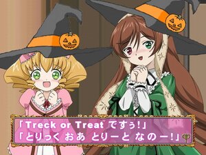 Rating: Safe Score: 0 Tags: 2girls :d blonde_hair blush brown_hair dress drill_hair green_dress green_eyes halloween hat heterochromia hina_ichigo hinaichigo image jack-o'-lantern long_hair long_sleeves multiple_girls open_mouth own_hands_together pair pumpkin red_eyes smile suiseiseki trick_or_treat twin_drills witch_hat User: admin