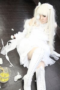 Rating: Safe Score: 0 Tags: 1girl bangs boots dress feathers flower kirakishou knee_boots long_hair petals sitting solo white_dress white_footwear white_hair User: admin