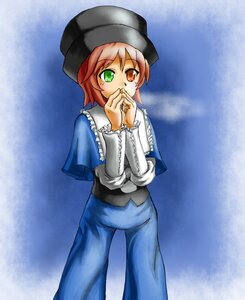 Rating: Safe Score: 0 Tags: 1girl auto_tagged capelet cowboy_shot frills green_eyes hat heterochromia image long_sleeves looking_at_viewer red_eyes solo souseiseki standing User: admin