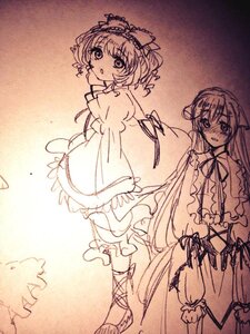 Rating: Safe Score: 0 Tags: 2girls blush bow dress frills hair_bow hair_ribbon hina_ichigo hinaichigo image kagiyama_hina long_hair long_sleeves looking_at_viewer monochrome multiple_girls pair ribbon short_hair suiseiseki traditional_media User: admin