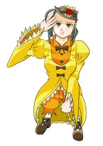 Rating: Safe Score: 0 Tags: 1girl boots bow dress flower frills full_body green_eyes green_hair hat image kanaria long_sleeves orange_dress rose solo standing striped User: admin