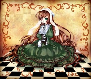 Rating: Safe Score: 0 Tags: 1girl argyle argyle_background argyle_legwear board_game brown_hair checkered checkered_background checkered_floor checkered_kimono checkered_skirt chess_piece dress frills green_eyes heterochromia image long_hair long_sleeves on_floor pantyhose perspective red_eyes reflection solo suiseiseki tile_floor tiles vanishing_point very_long_hair User: admin