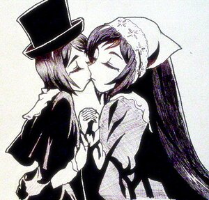 Rating: Safe Score: 0 Tags: 2girls closed_eyes hat holding_hands image interlocked_fingers kiss multiple_girls pair souseiseki suiseiseki yuri User: admin