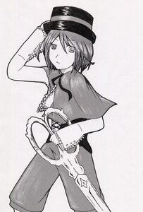 Rating: Safe Score: 0 Tags: 1girl capelet expressionless greyscale hand_on_headwear hat image looking_at_viewer monochrome short_hair solo souseiseki standing User: admin