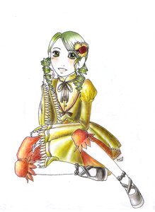 Rating: Safe Score: 0 Tags: 1girl blonde_hair dress drill_hair flower hair_ornament image kanaria long_sleeves pantyhose ribbon sitting solo twin_drills User: admin