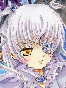 Rating: Safe Score: 0 Tags: 1girl bangs barasuishou blue_flower blue_rose crown eyepatch flower hair_ornament image long_hair portrait ribbon rose solo traditional_media two_side_up watercolor_(medium) User: admin