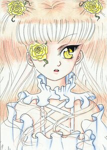 Rating: Safe Score: 0 Tags: 1girl blonde_hair flower image kirakishou long_hair one_eye_closed rose solo traditional_media yellow_eyes yellow_flower yellow_rose User: admin