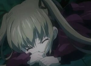 Rating: Safe Score: 0 Tags: 1girl bangs closed_eyes image long_sleeves lying ribbon sad shinku sleeping solo twintails User: admin