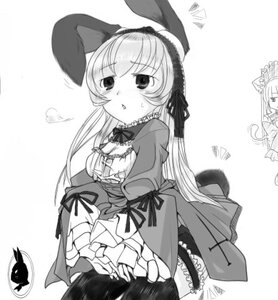 Rating: Safe Score: 0 Tags: 2girls animal_ears blush dress gothic_lolita greyscale heart image lolita_fashion long_hair long_sleeves monochrome multiple_girls solo striped suigintou tail User: admin