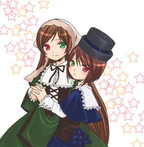 Rating: Safe Score: 0 Tags: 2girls artist_request blue_dress blush brown_hair dress green_dress green_eyes hat head_scarf heterochromia holding_hands image interlocked_fingers long_hair long_sleeves looking_at_viewer multiple_girls pair photoshop_(medium) red_eyes rozen_maiden short_hair siblings sisters smile souseiseki star_(symbol) starfish starry_background suiseiseki top_hat twins very_long_hair User: admin