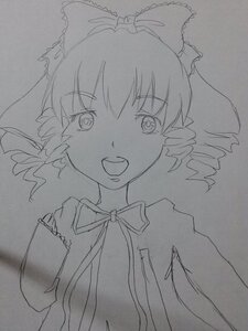 Rating: Safe Score: 0 Tags: 1girl bow dress drill_hair greyscale hair_bow hinaichigo image lineart long_hair long_sleeves looking_at_viewer monochrome open_mouth smile solo traditional_media User: admin