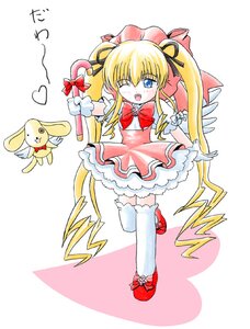Rating: Safe Score: 0 Tags: 1girl :d baton blonde_hair blue_eyes bow cardcaptor_sakura dress frills full_body gloves hat image imai_kazunari kero kinomoto_sakura kunkun long_hair magical_girl one_eye_closed open_mouth parody pink_dress pink_headwear red_footwear rozen_maiden shinku shoes smile solo thighhighs twintails wand white_gloves white_legwear wings User: admin